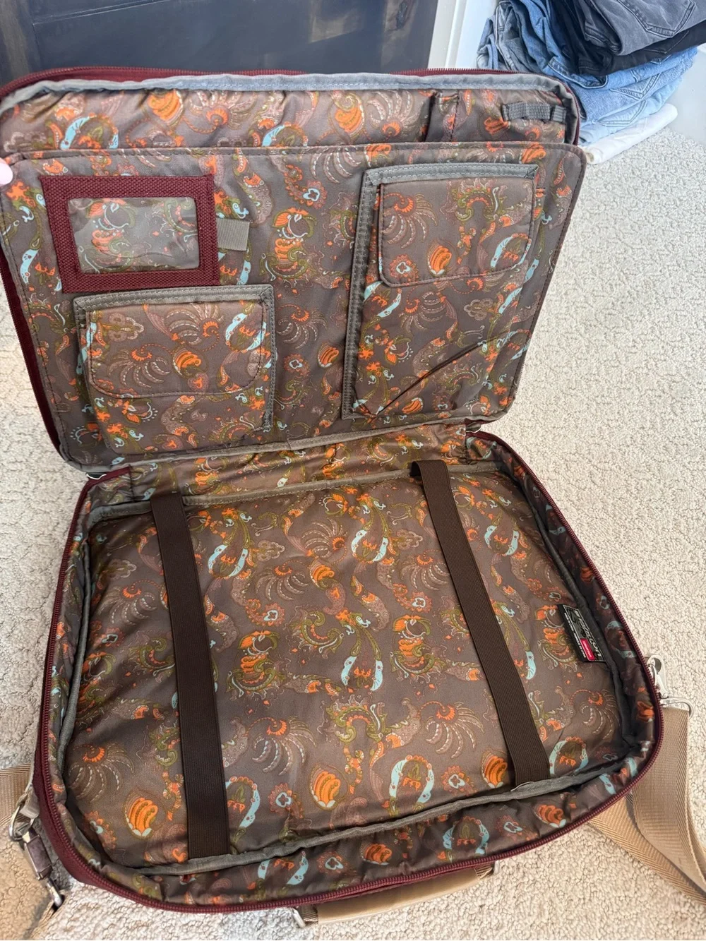 Burton Burgundy Crossbody Messenger laptop Bag with Tan Strap